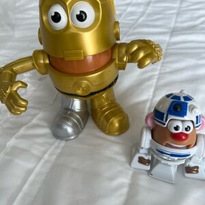 Gold and Silver Robot Potato Playset with White and Blue Companion